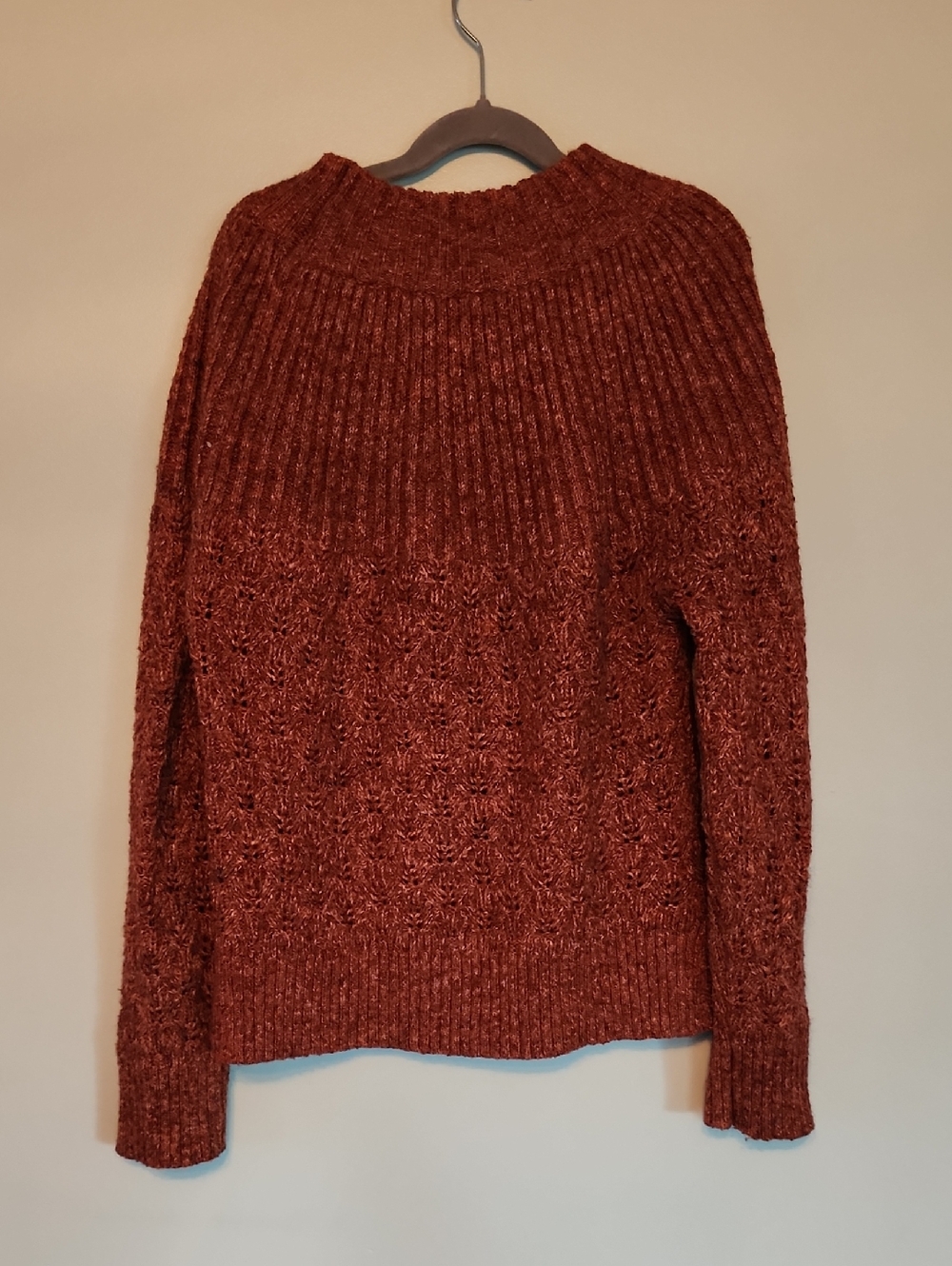 Lush Ribbed Yoke Textured Knit Sweater - Rust